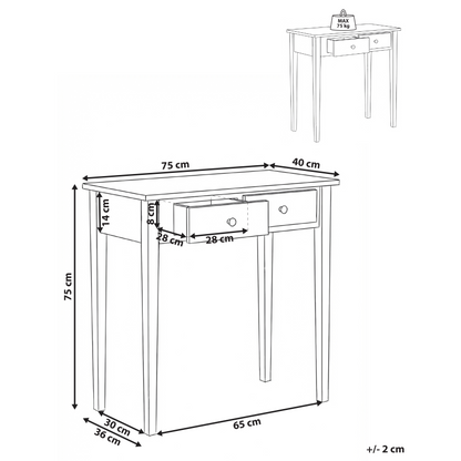 NordicNest Console Table White MDF With Two Drawers 75x40 Cm