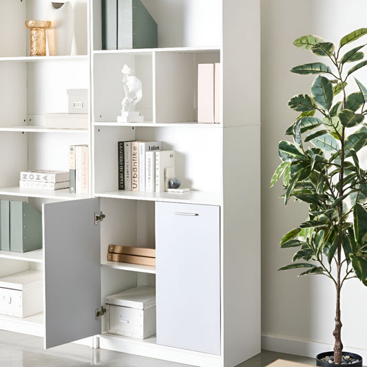 Living 2 Door Bookcase Grey and White Minimalistic