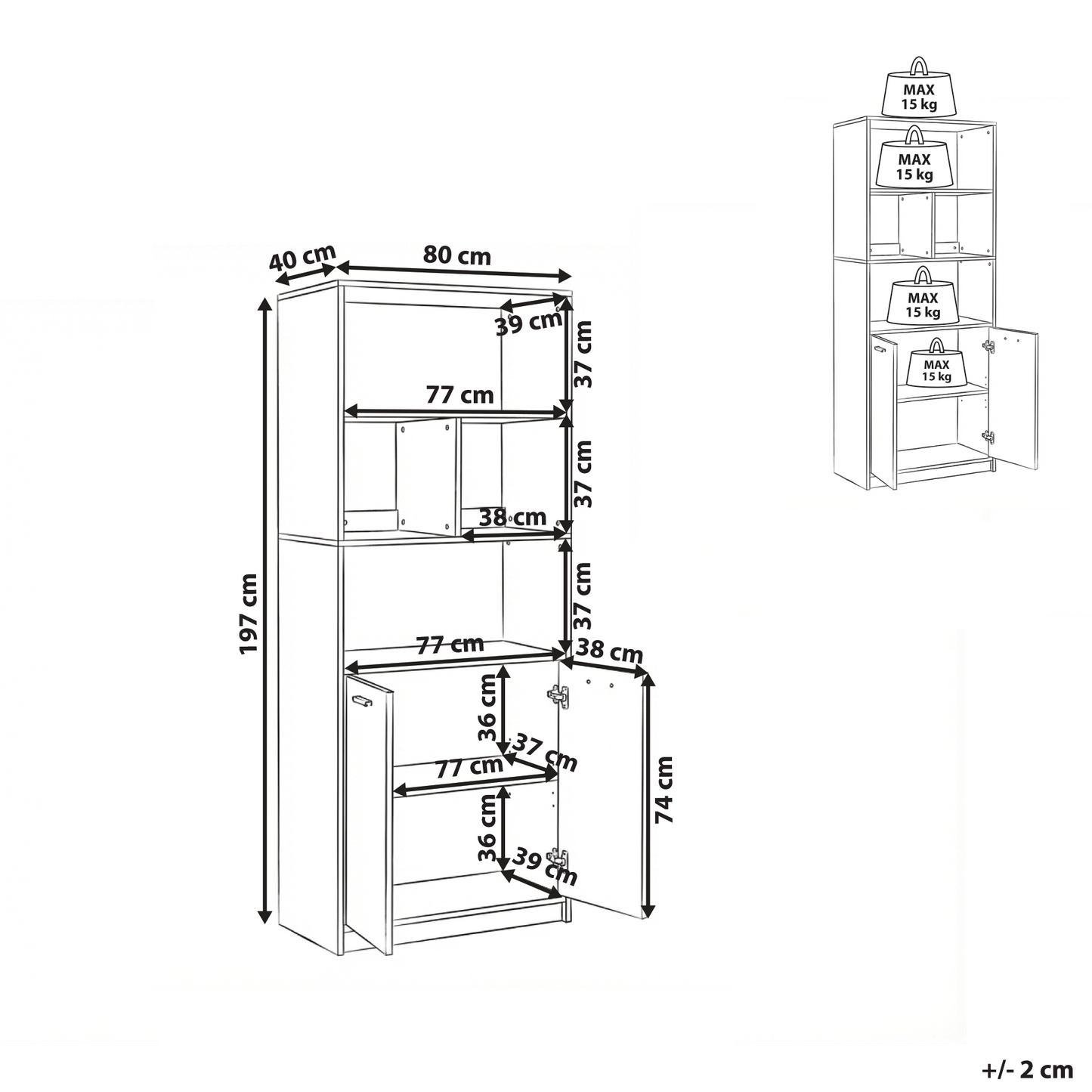 Living 2 Door Bookcase Grey and White Minimalistic