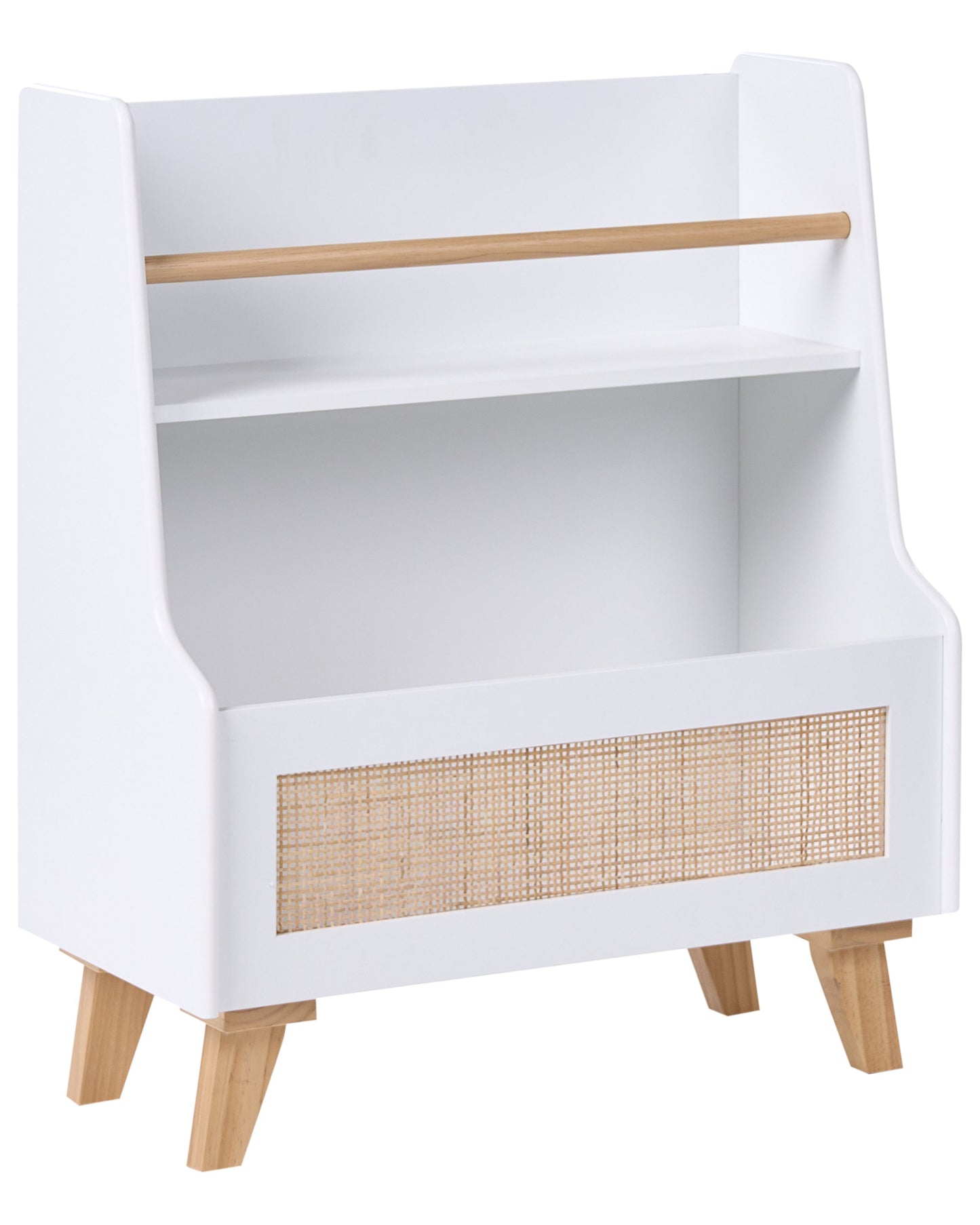 BrightNest 2 Tier Bookshelf White MDF With Rattan Front Toy Storage
