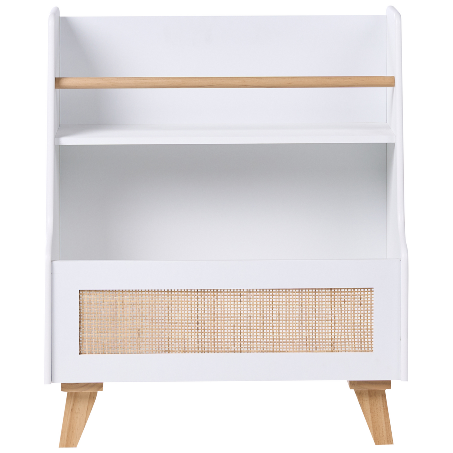 BrightNest 2 Tier Bookshelf White MDF With Rattan Front Toy Storage