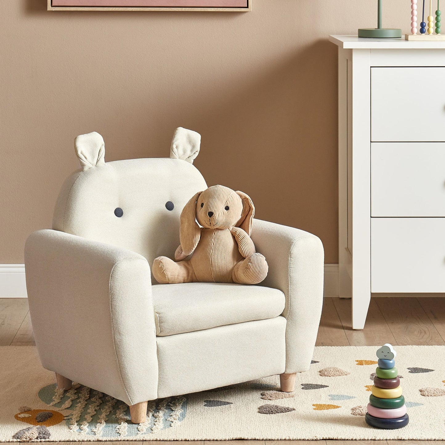 Kids Chair Off White Fabric With Armrests Modern Design