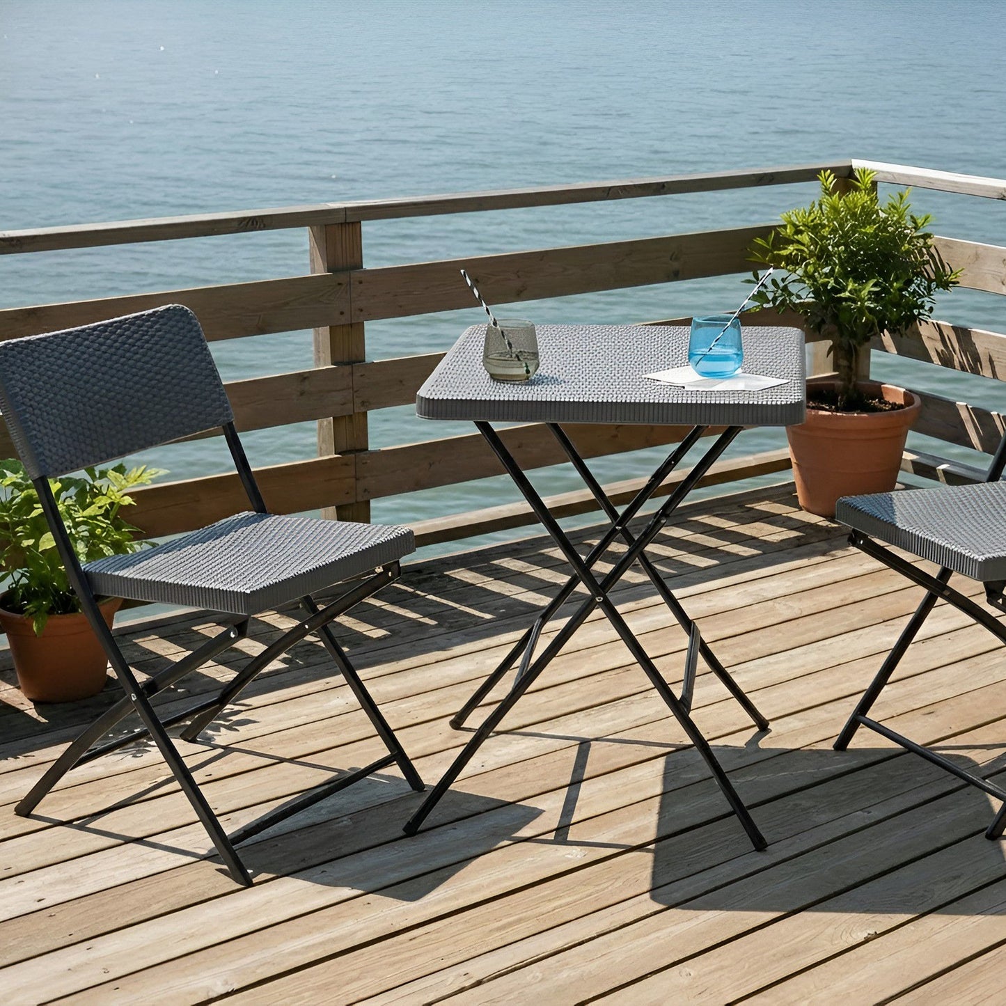 Bistro Set Grey Weatherproof Foldable Table and Chairs