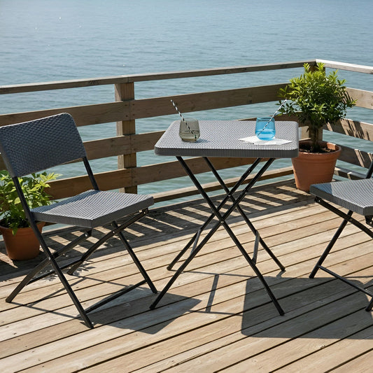 Bistro Set Grey Weatherproof Foldable Table and Chairs