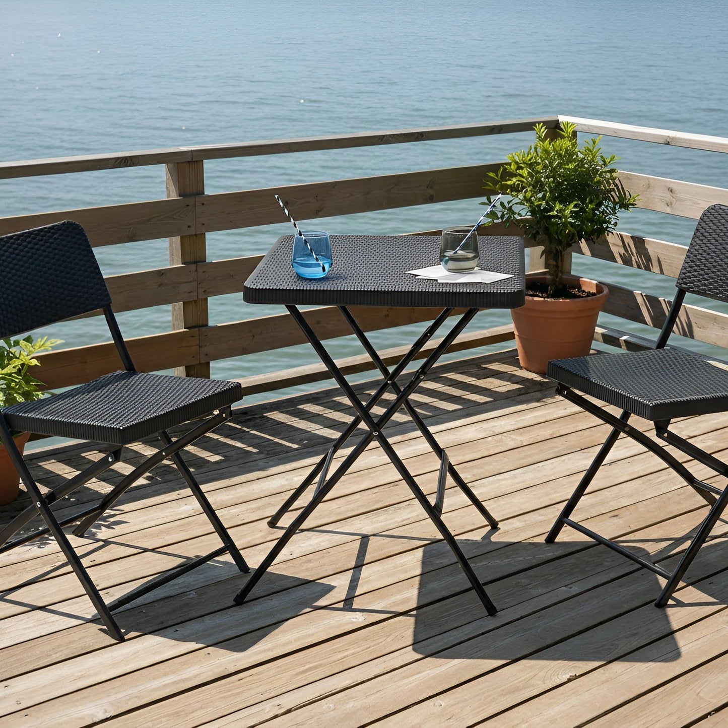Bistro Set Black Foldable Table And 2 Chairs Patio Weatherproof