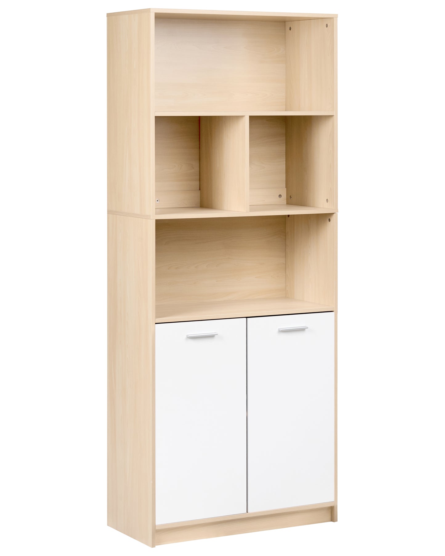 Two Door Bookcase White and Light Brown Open Shelves
