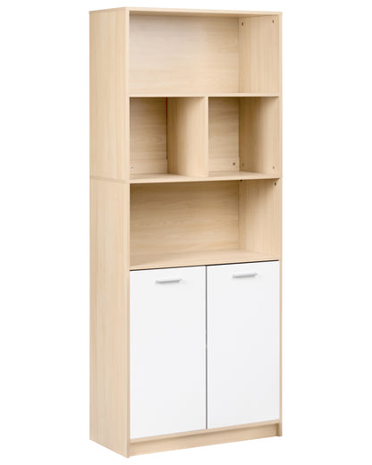 Two Door Bookcase White and Light Brown Open Shelves