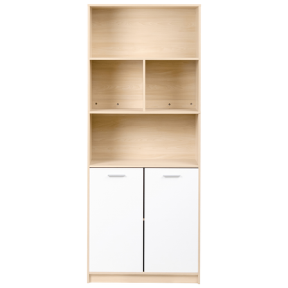 Two Door Bookcase White and Light Brown Open Shelves