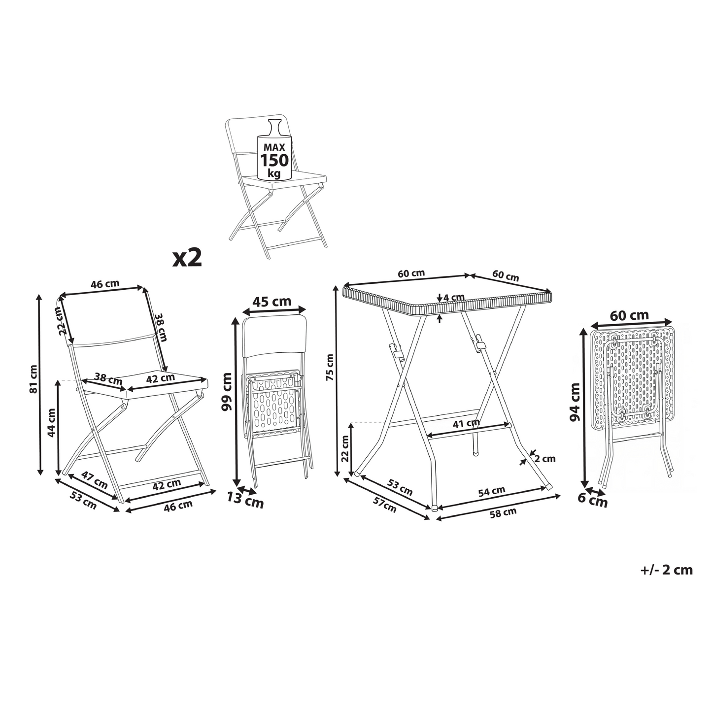 Bistro Set Grey Weatherproof Foldable Table and Chairs