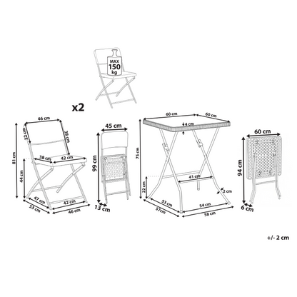 Bistro Set Black Foldable Table And 2 Chairs Patio Weatherproof