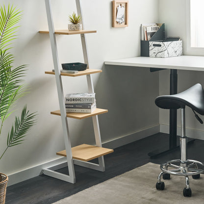 Bookcase White Metal Frame Freestanding Shelving Unit
