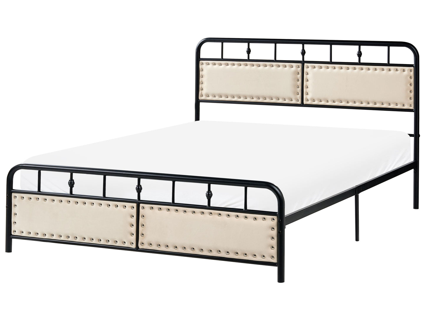 Metal Bed Black Slatted Frame Fabric Headboard Double 4ft6
