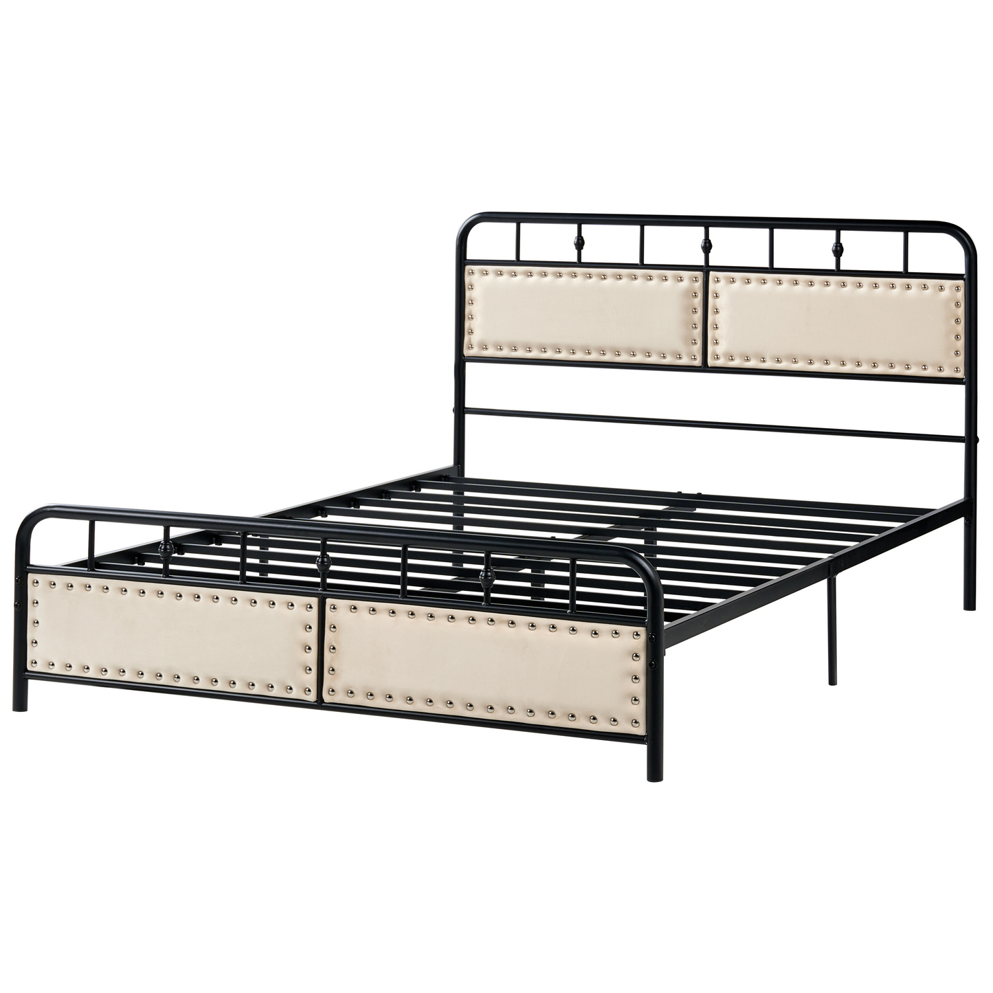 Metal Bed Black Slatted Frame Fabric Headboard Double 4ft6