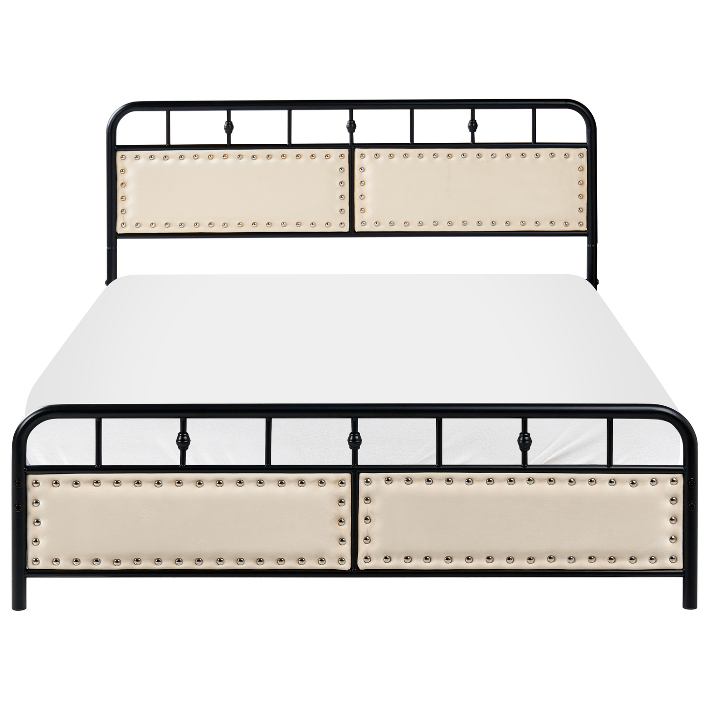 Metal Bed Black Slatted Frame Fabric Headboard Double 4ft6