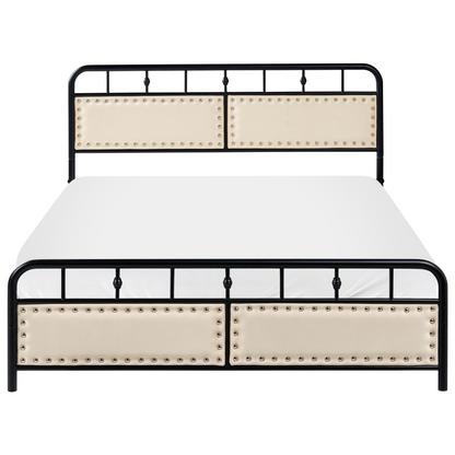 Metal Bed Black Slatted Frame Fabric Headboard Double 4ft6