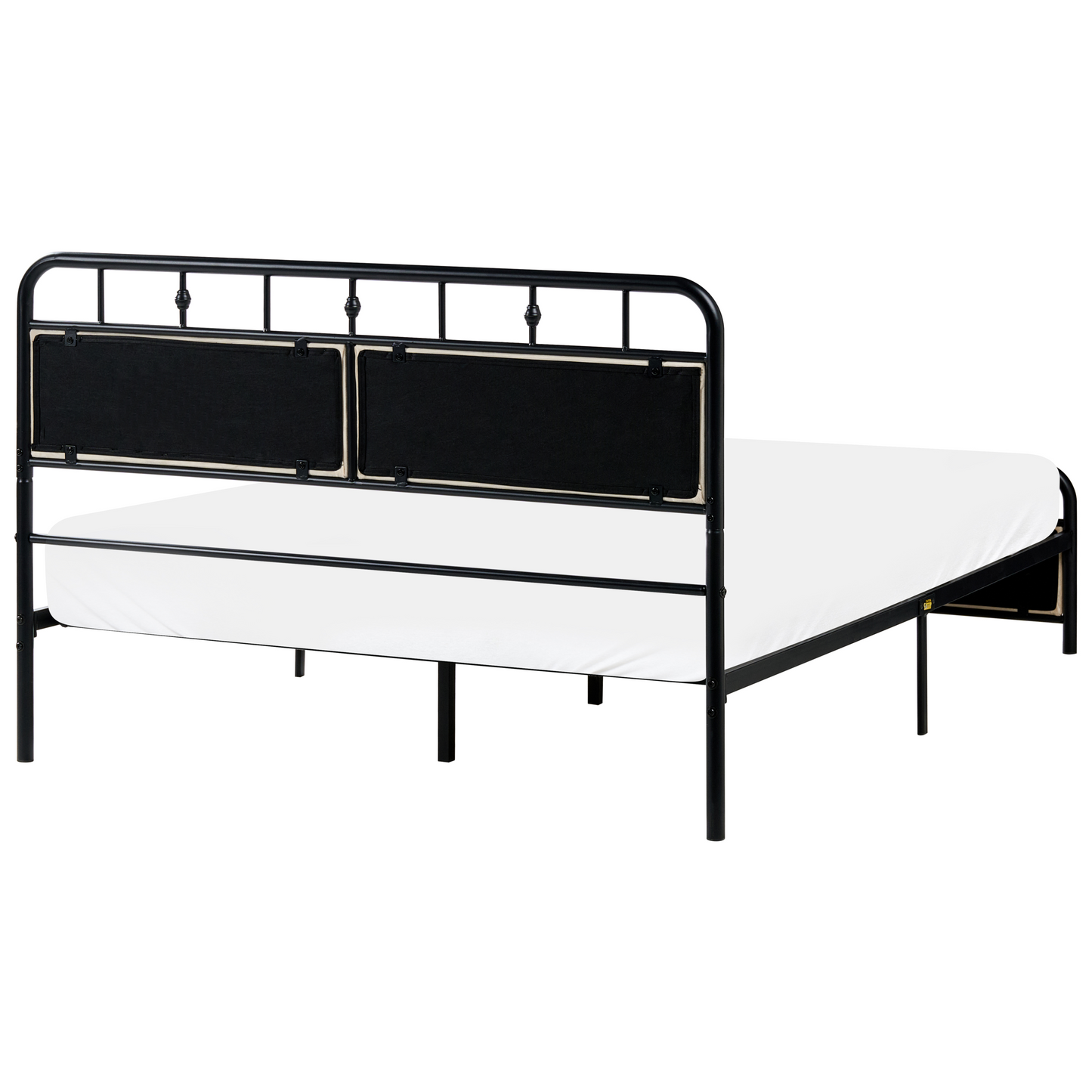 Metal Bed Black Slatted Frame Fabric Headboard Double 4ft6