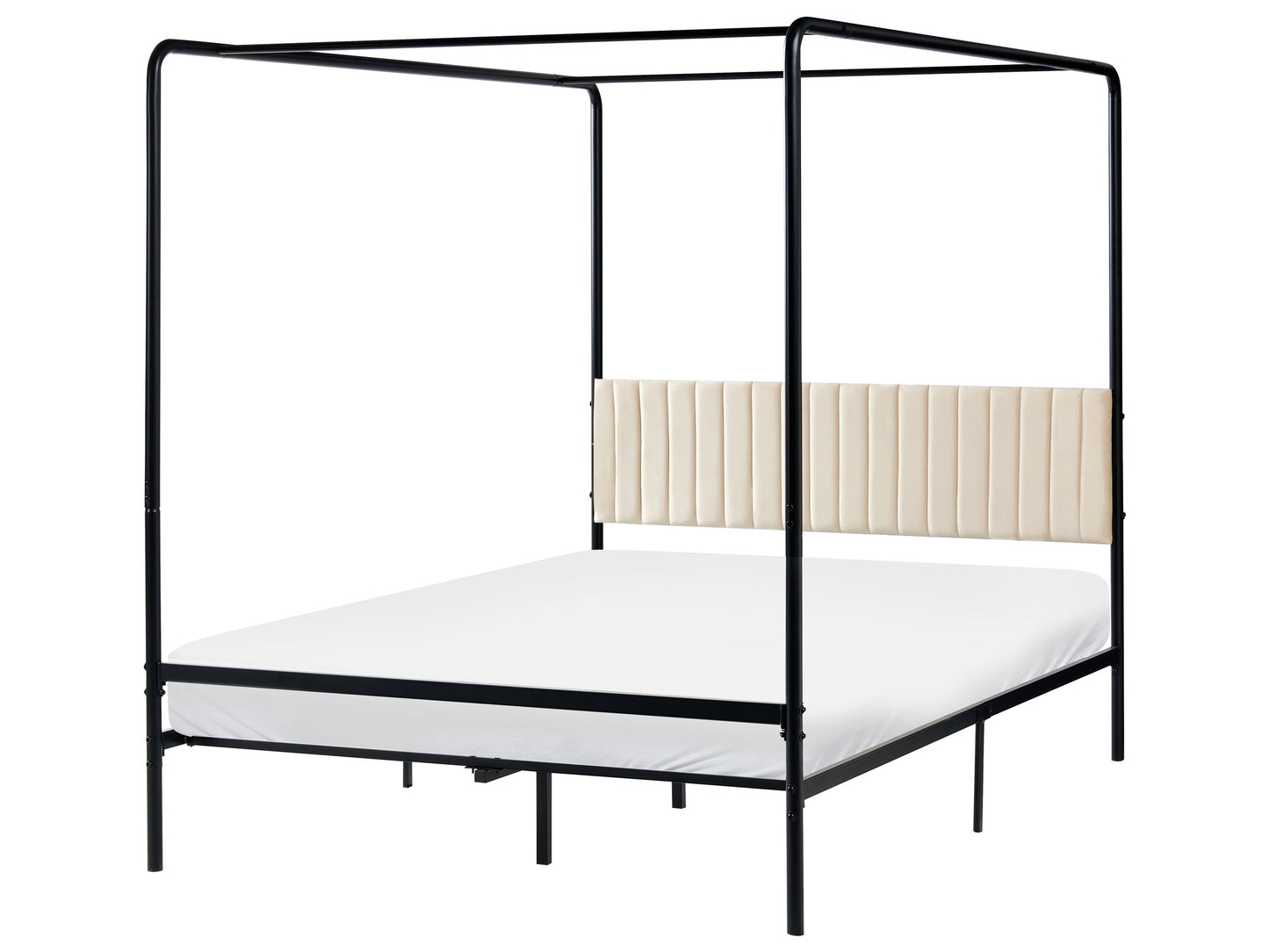 Canopy Bed Black Metal 140 x 200cm Double Upholstered Headboard