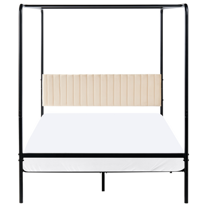 Canopy Bed Black Metal 140 x 200cm Double Upholstered Headboard