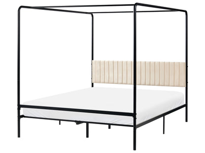 Canopy Bed Black Metal 160 x 200cm King Upholstered Headboard