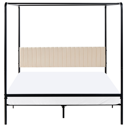Canopy Bed Black Metal 160 x 200cm King Upholstered Headboard