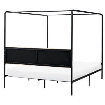 Canopy Bed Black Metal 160 x 200cm King Upholstered Headboard