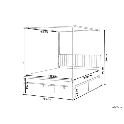 Canopy Bed Black Metal 160 x 200cm King Upholstered Headboard