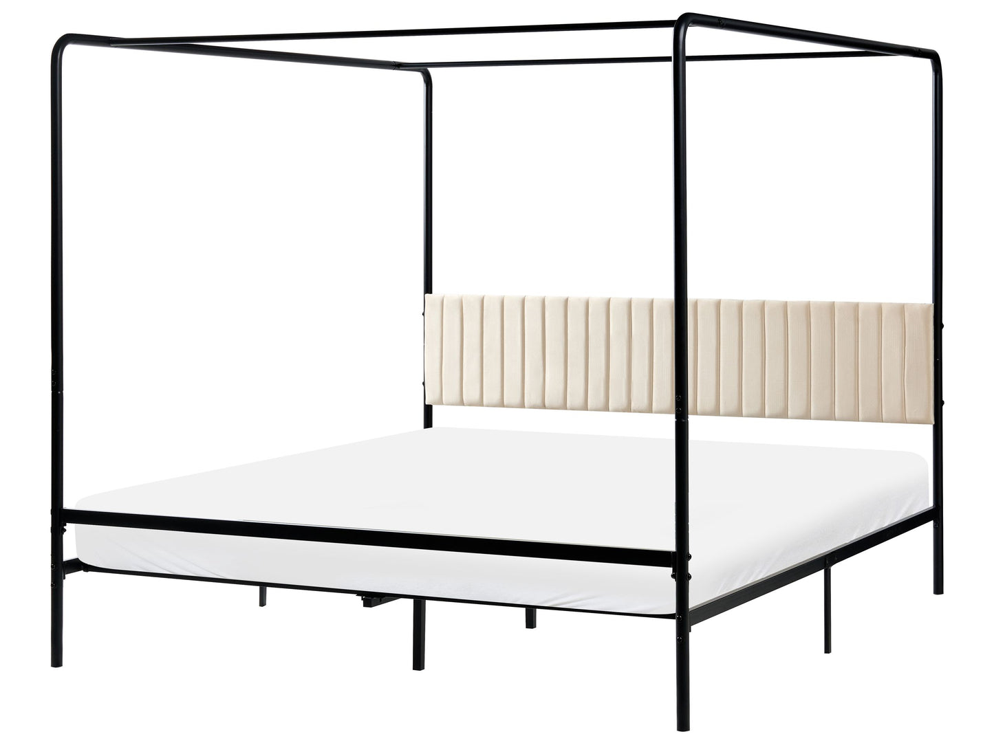 Canopy Bed Black Metal 180 x 200cm Upholstered Headboard
