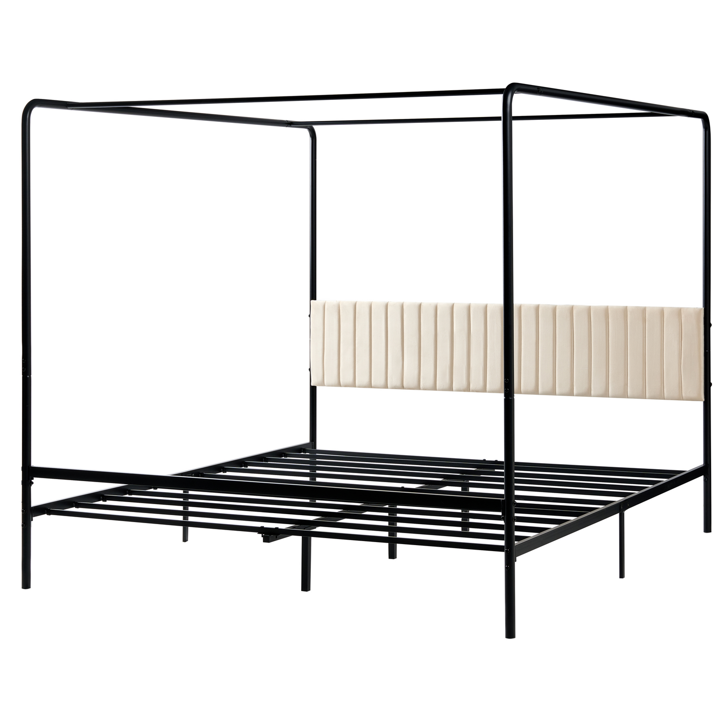 Canopy Bed Black Metal 180 x 200cm Upholstered Headboard