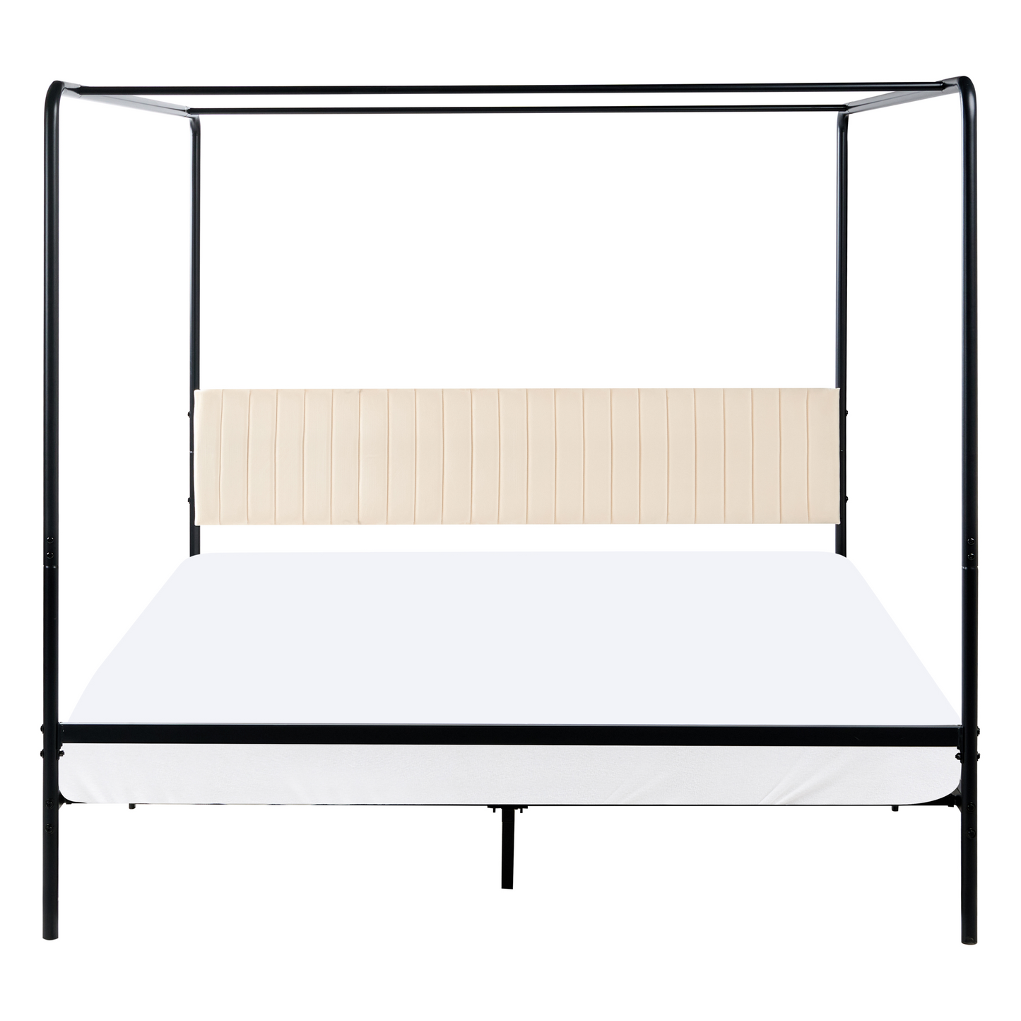 Canopy Bed Black Metal 180 x 200cm Upholstered Headboard