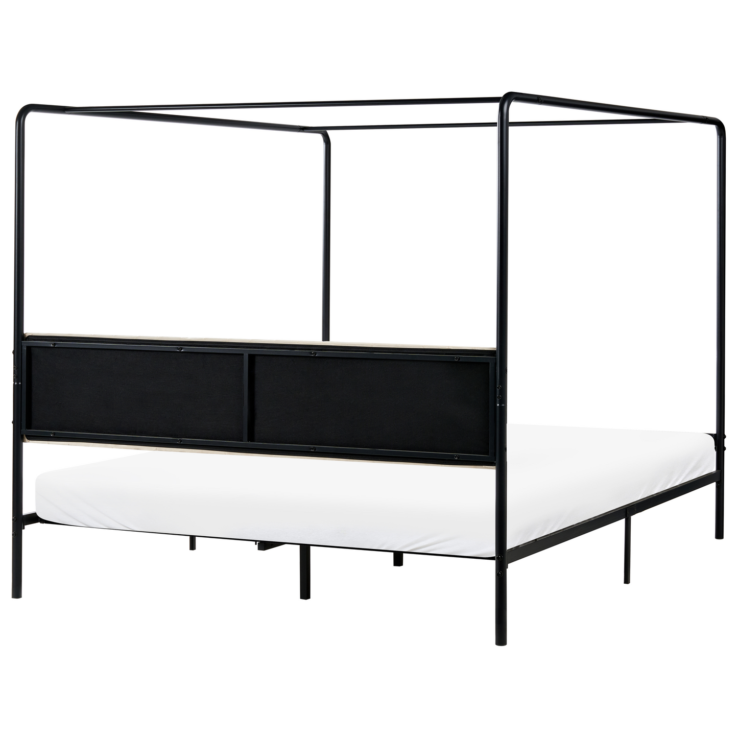 Canopy Bed Black Metal 180 x 200cm Upholstered Headboard