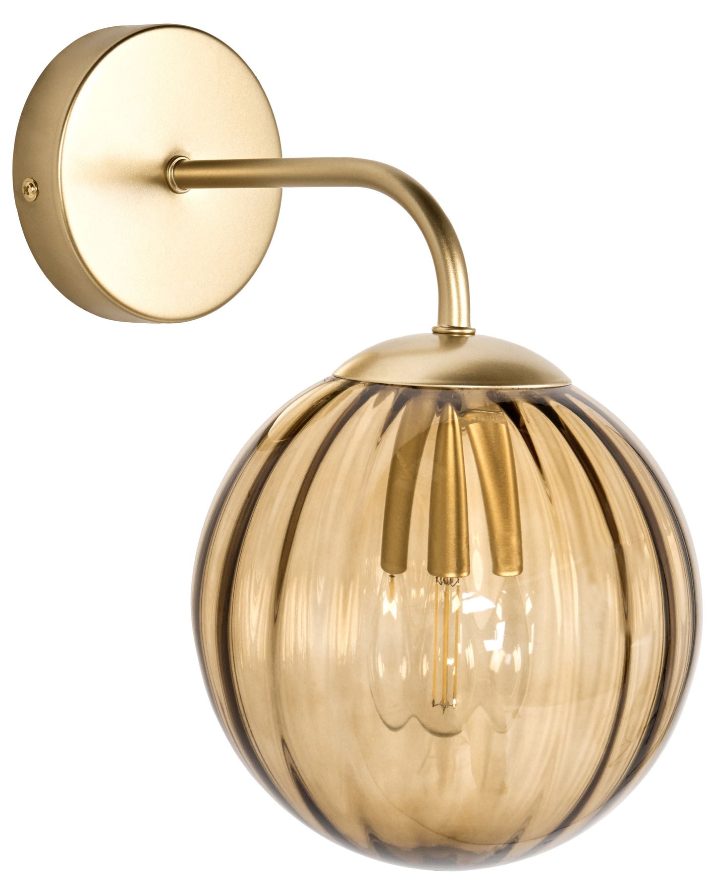 Wall Lamp Dark Brown Glass Globe Iron Frame Retro Art Deco