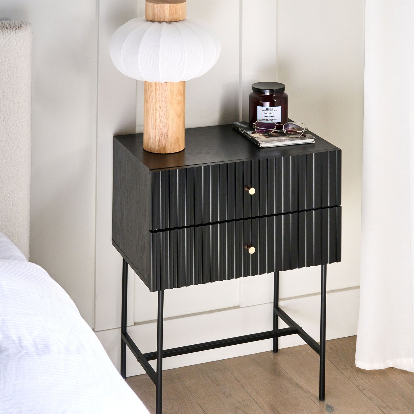 NovaHome 2 Drawer Bedside Table Black And Gold Modern Nightstand