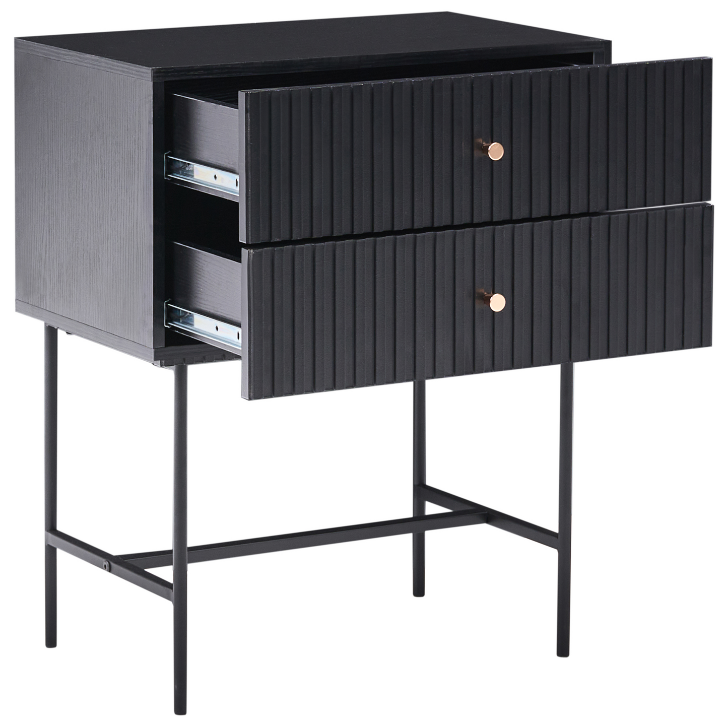 NovaHome 2 Drawer Bedside Table Black And Gold Modern Nightstand