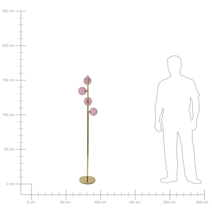 Pink Glass Floor Lamp Gold Metal Base Four Shades