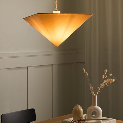 Pendant Lamp Beige Fabric Shade Iron Base Modern Ambient Light Living Room