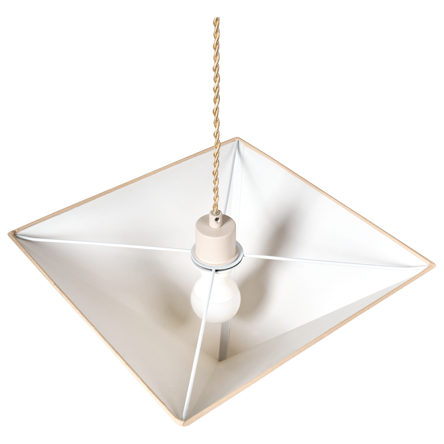Pendant Lamp Beige Fabric Shade Iron Base Modern Ambient Light Living Room