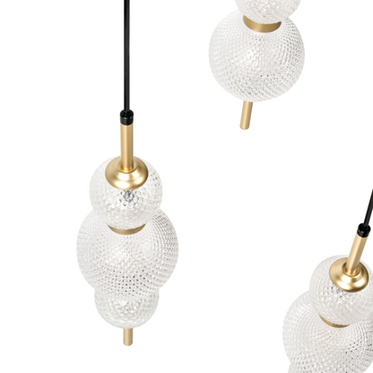 LED Pendant Lamp With Gold Glass Shade And Metal Base Glam Style Ambient Light For Living Room