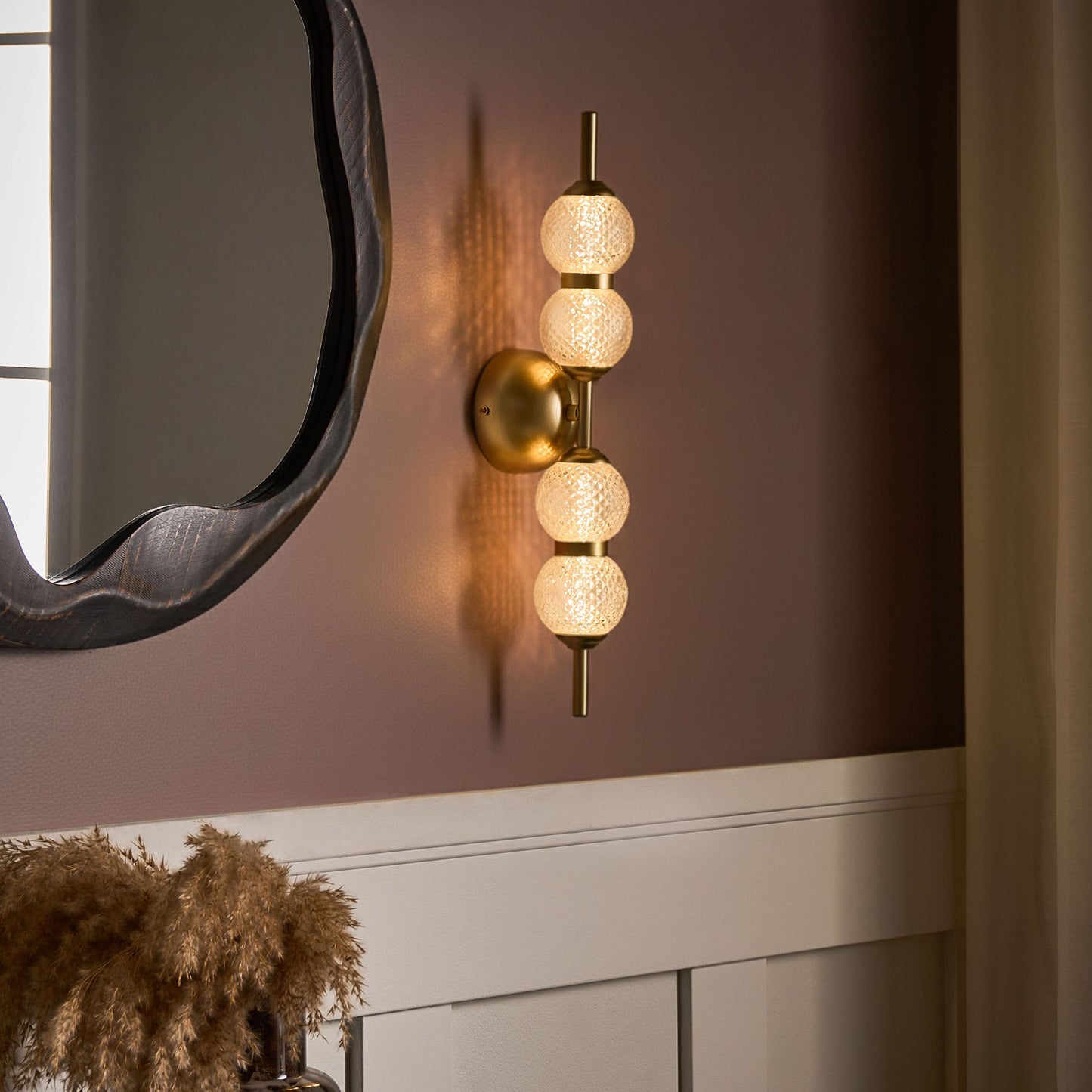 LED Wall Lamp Gold Glass Shade Metal Base Ambient Lighting