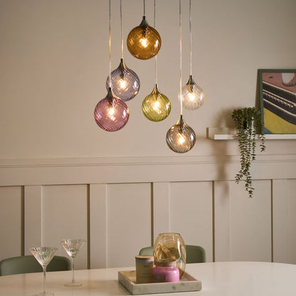 6 Light Pendant Lamp Multicolour Glass Shades Retro Style Ambient Living Room