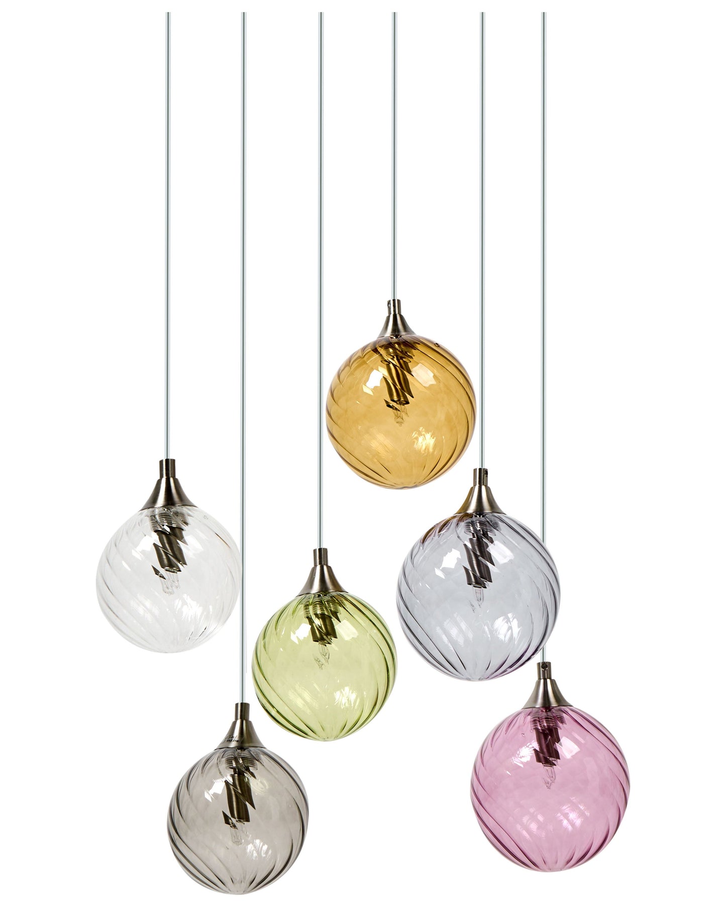 6 Light Pendant Lamp Multicolour Glass Shades Retro Style Ambient Living Room