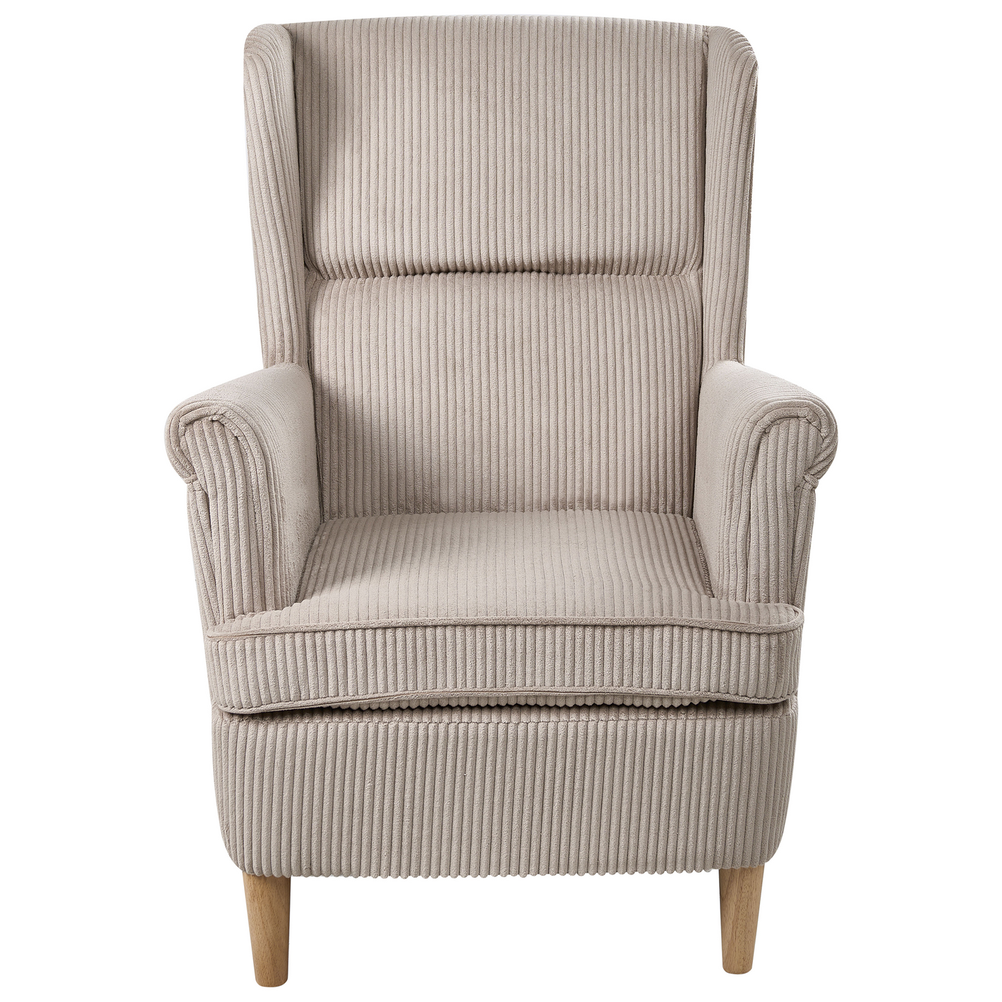 Wingback Chair Beige Corduroy High Back Wood Legs