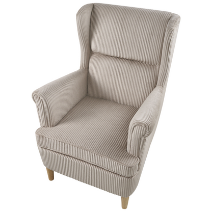 Wingback Chair Beige Corduroy High Back Wood Legs