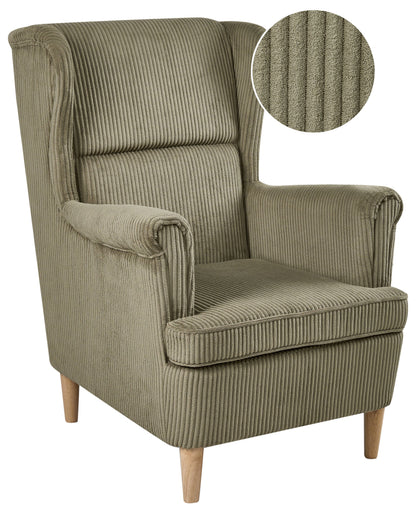 Heritage Lane Wingback Chair Corduroy Green High Back With Wood Legs