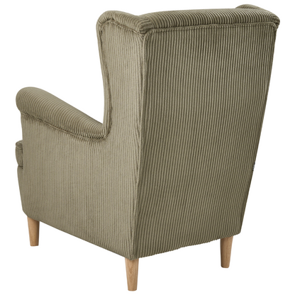 Heritage Lane Wingback Chair Corduroy Green High Back With Wood Legs