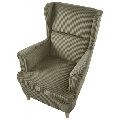 Heritage Lane Wingback Chair Corduroy Green High Back With Wood Legs