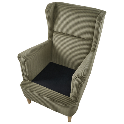 Heritage Lane Wingback Chair Corduroy Green High Back With Wood Legs