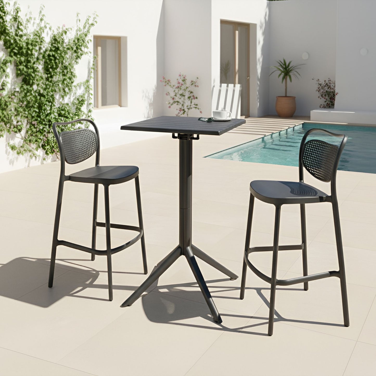 Bistro Table Black 60 x 60cm Flip Top Outdoor