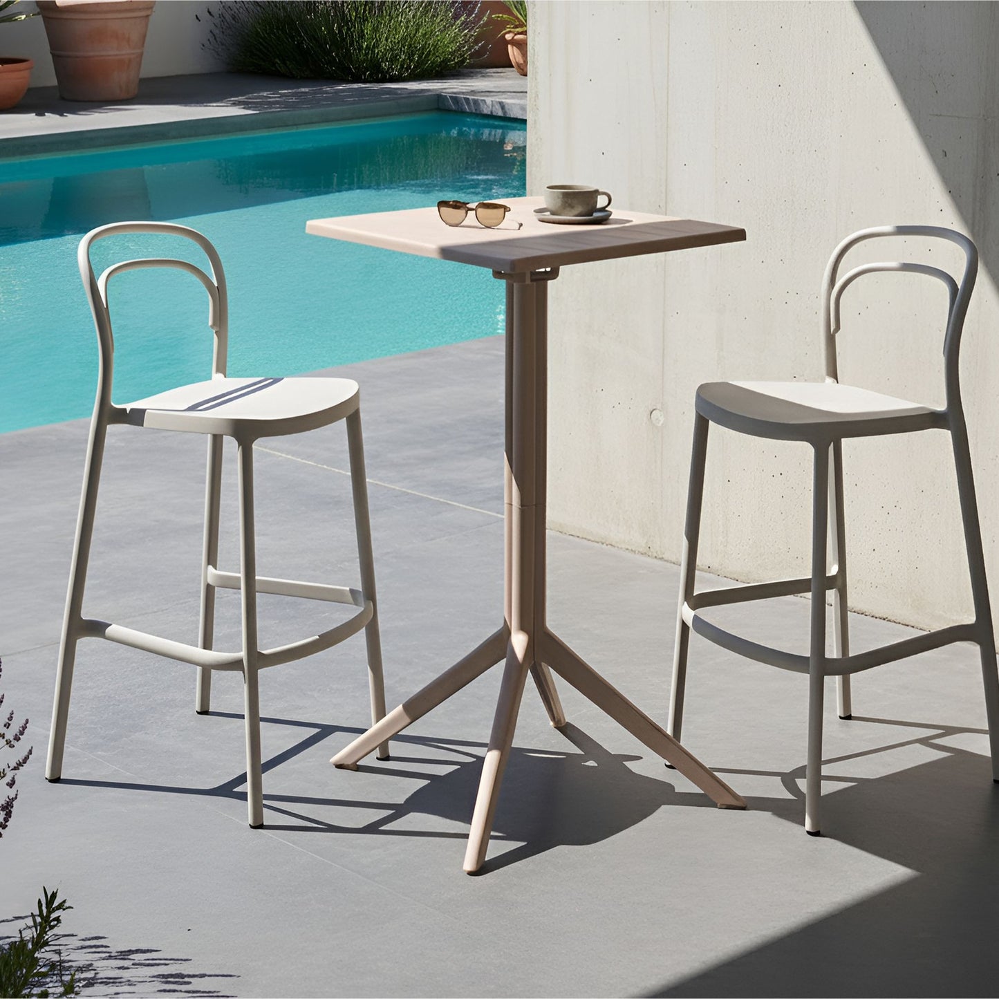 Breeze Living Bistro Table Beige 60 x 60cm Flip Top Outdoor Balcony Table Synthetic Material