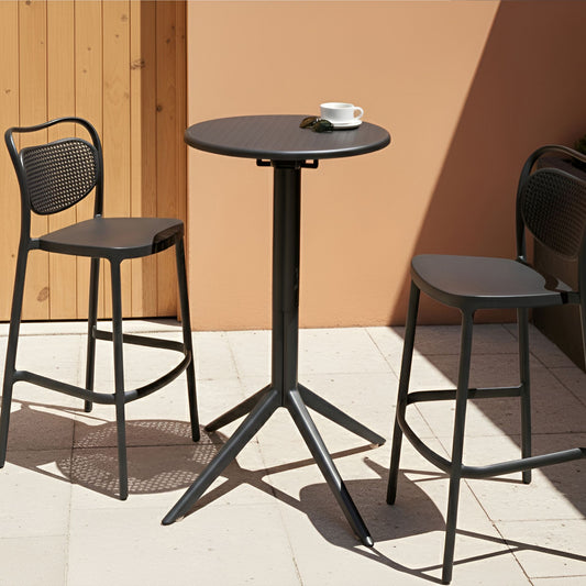 Bistro Round Black 60cm Synthetic Outdoor Table With Flip Top