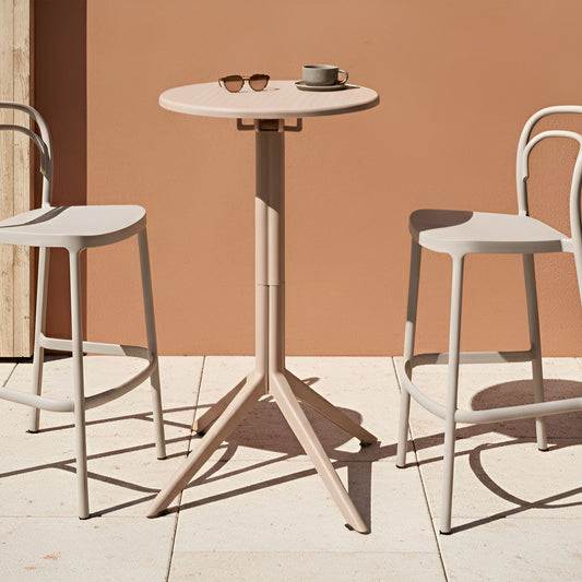 Bistro Round Beige Balcony Table 60 x 60cm Flip Top Outdoor Synthetic